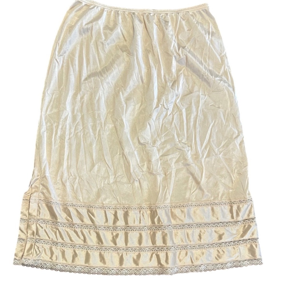 Adonna Vintage Champagne Antron III Nylon Lace Trim Half Slip Skirt Large